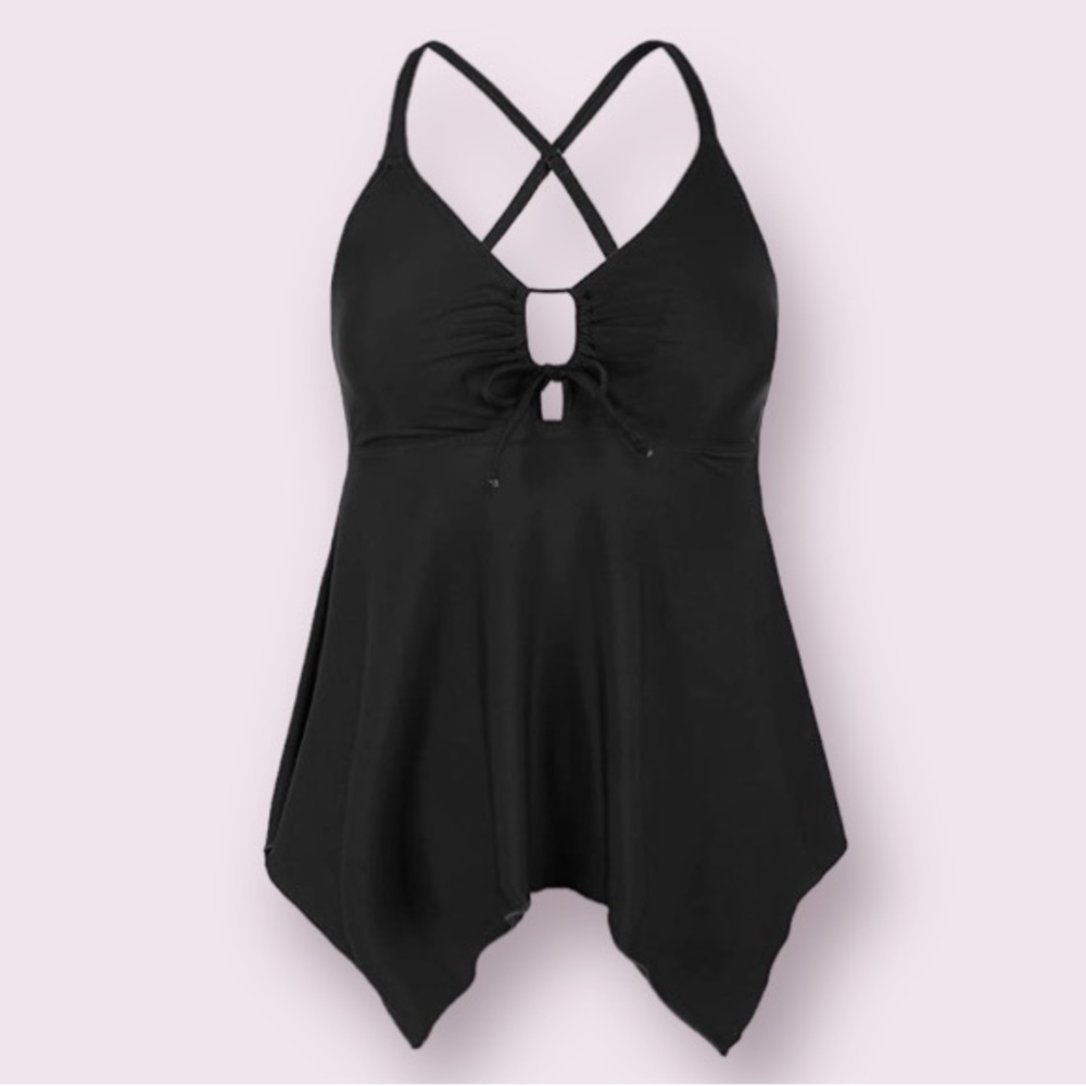 Mycoco Women's Front Tie Swim Top Cross Back Tankini Top in Black